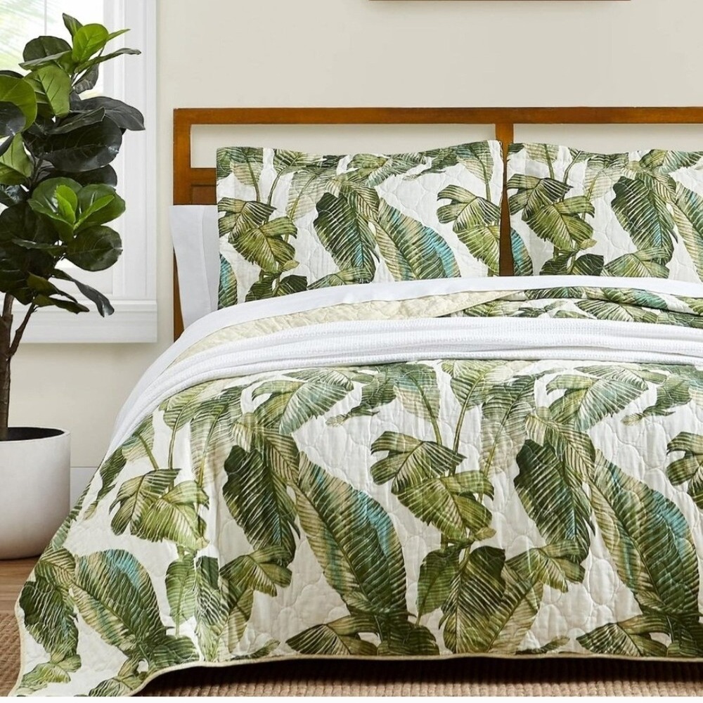 Tommy Bahama‎ Home Set Of 2 King Pillow Shams 21x37 Tropical Palm Leaf Green
